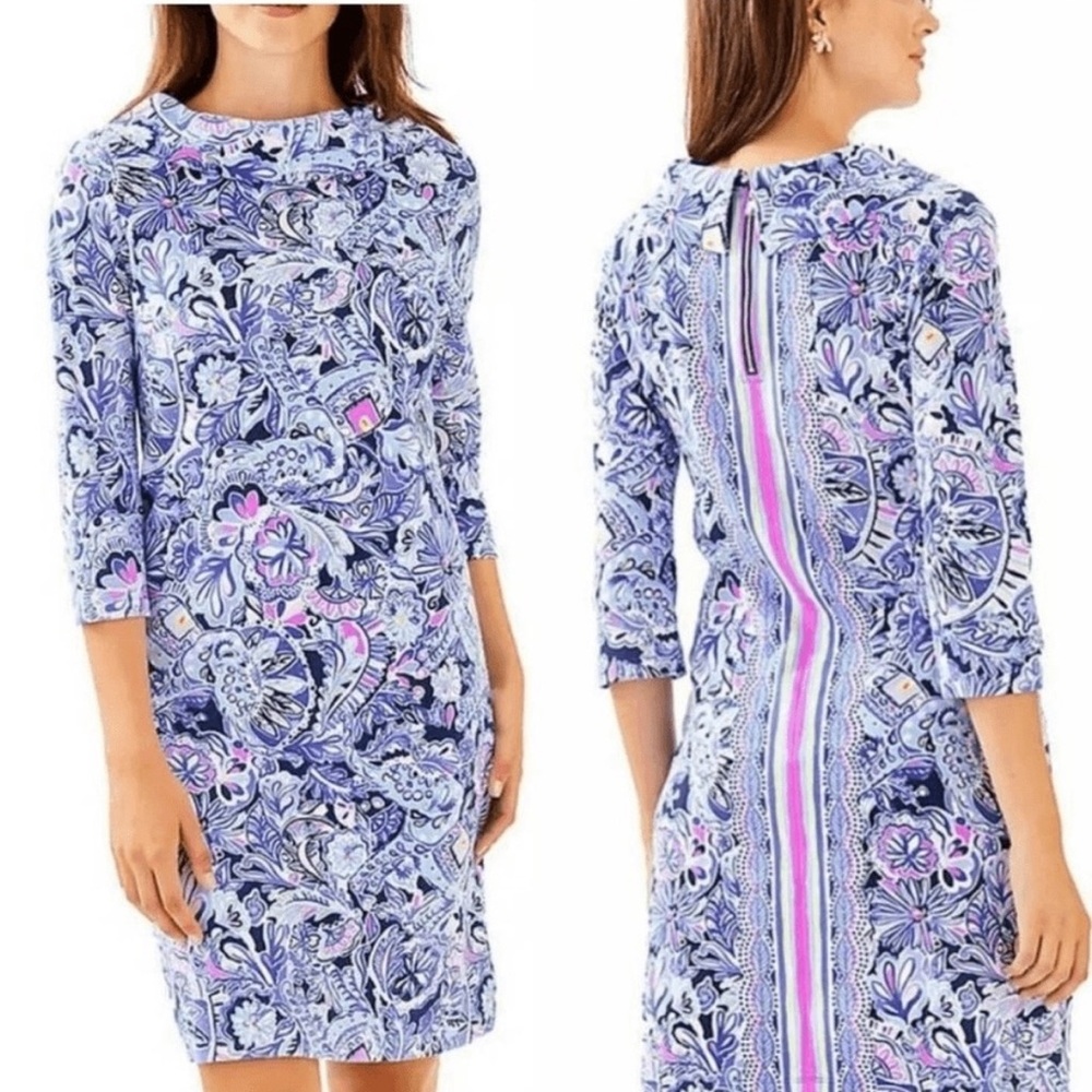 Lilly Pulitzer M Saralyn Dress Iris Blue Namastay In The Jungle print